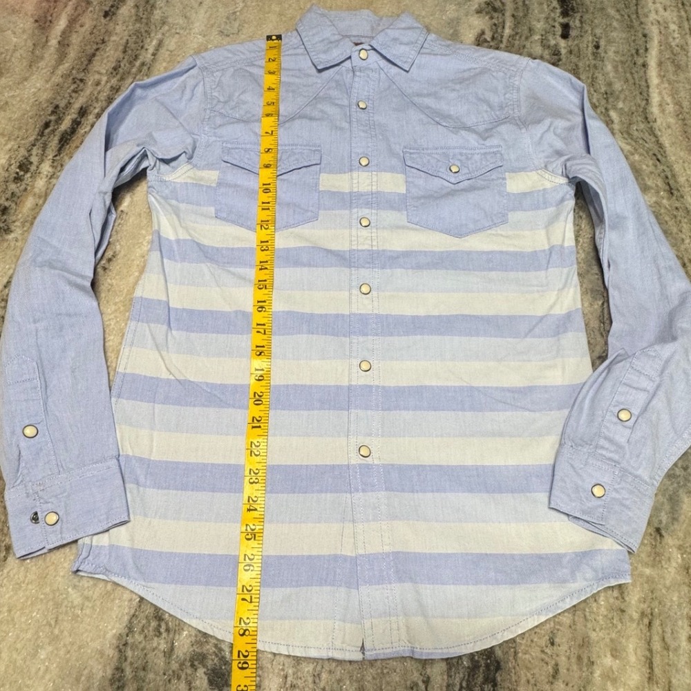 Red Camel Western Shirt Mens Small Pearl Snap Striped Blue White Casual Cowboy